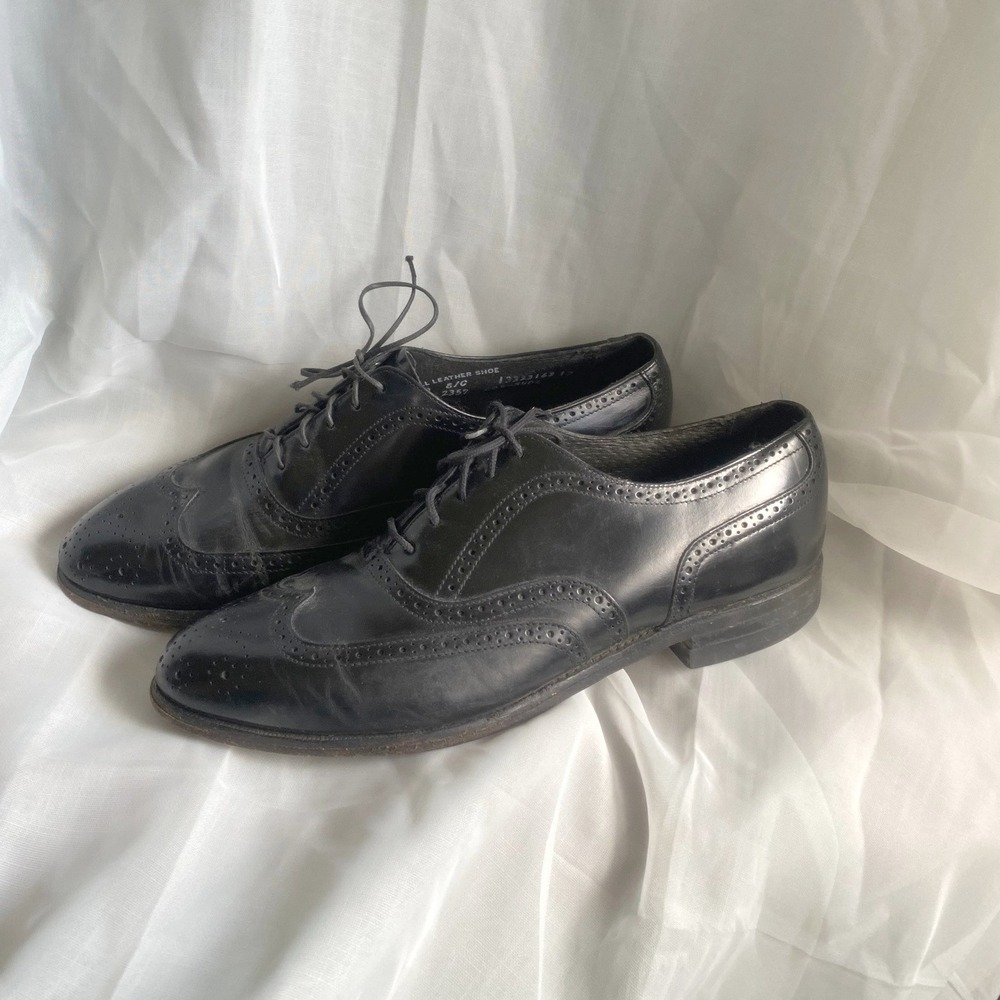 Vintage Leather Wingtip Oxford Brogue Black Dress Shoes 10 Preppy‎ Academia Work